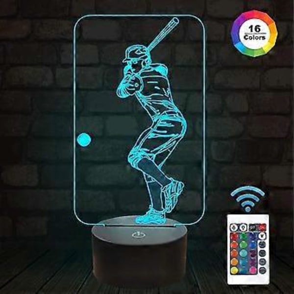 3D Baseboll Nattlampa, Sport Sänglampa För Barn Julhelg Födelsedag Basebollfan Med Fjärrkontroll 16 Färger Ändring + 4 Ändringslägen + Di