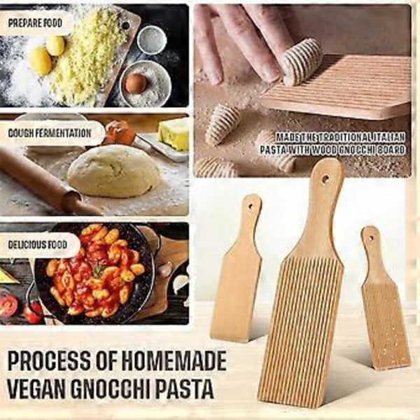 3 stk. Gnocchi Brætter og Træsmør Paddle til Rulning af Dej 23 x 7 cm Gnocchi Paddle Pasta Fremstillingsværktøjer Rulle