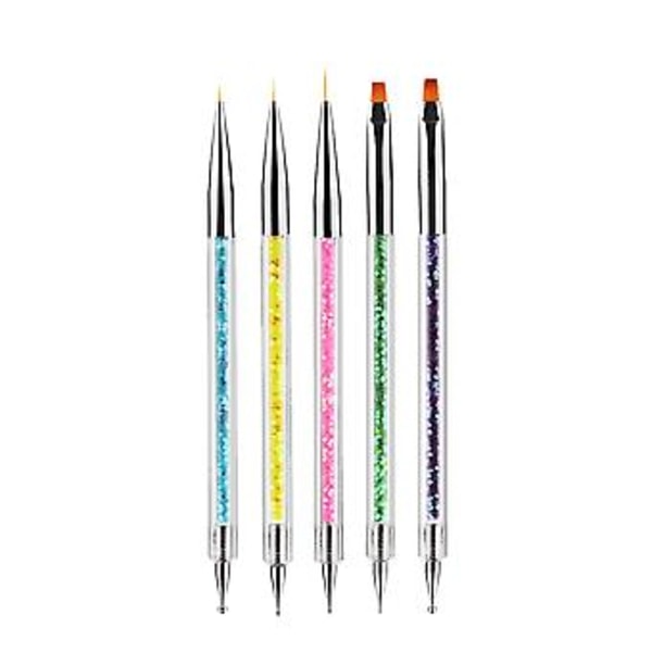 5 stk. Dobbeltsidet Neglekunst Pensler, Negle Dotting Pen Liner