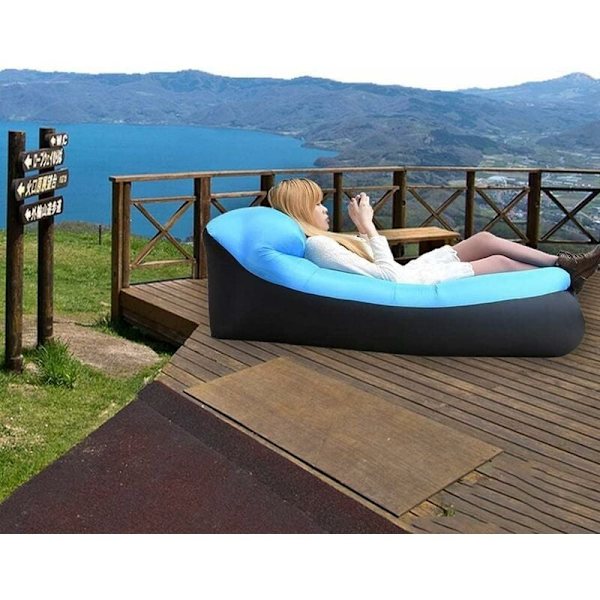Oppblåsbar sofa, vanntett oppblåsbar solseng med kreativ pute, rivemotstand, blåser raskt opp, maksimal belastning 200 kg, luftesofa for Bea
