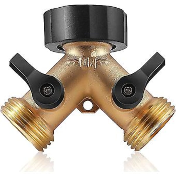 No 3/4 Tomme 2-vejs Splitter Messing Vandslangehane Hurtigkobling, Hanekobling Dobbelt Hanekobling Adapter Havehanekobling Med Individuelle On/off Ventiler, Ga