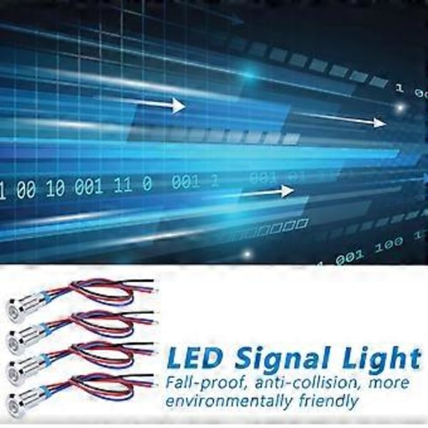 4 Sæt LED Indikatorlys Signal 2 Farver Fælles Anode Vandtæt Metal 8mm 220V (Rød Blå)