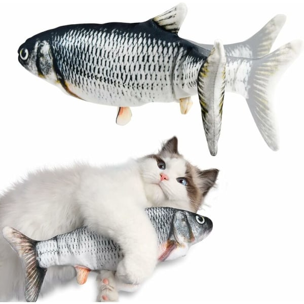 Cat Fish Toy Electric Fish Toy Interactive Cat Mech Toy Simulation Fish med USB-lading Vaskbar plysj fiskeleke (28 cm)