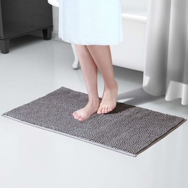 Skridsikker 50 x 80 cm Chenille bademåtte, nem at rengøre bademåtter, blødt brusebadstæppe, grå