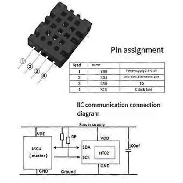 20 stk. DHTC12 Temperatur- og fuktighetssensor I2C Kommunikasjon Høy-Presisjons Digital Modul Erstatter DHT20 AM2320