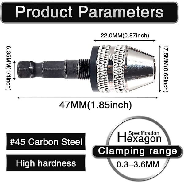 Nyckelfri Mini 3-backs Drillchuck Skruvmejsel Adapter Med Snabbväxling 1/4\" Hex