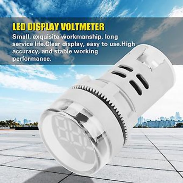 Rund LED Signallampe AC Digital Display Voltmeter Indikator (hvid)