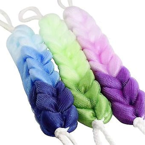 Lång Vävd Mesh Gradient Färg Badhandduk Exfolierande Badbollar 3 st (slumpmässig färg) (4-d-w)