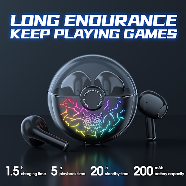 Immersiva RGB-belysning Bluetooth 5.1 brusreducerande smarta touch Bluetooth-hörlurar med surroundljud och långvarigt batteri