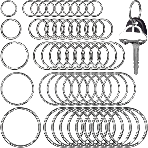 50 st runda ringkarbinhakar nyckelring i härdat stål, nickelpläterad