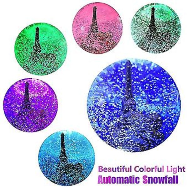 Pariisi Eiffel-torni lumipallo-soittorasia automaattisella lumisateella ja värikkäillä valoilla, 100mm 15cm korkea