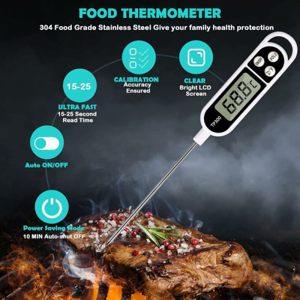 Kötttermometer, kökstermometer, digital snabbavläsning matlagning temperaturprob med stor LCD-display℉/℃-knapp HIASDFLS