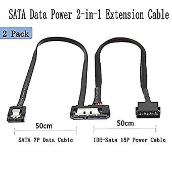 2 kpl Sata 6g datakaapeli, Sata 2-in-1 jatkojohto, lp4 Ide - Sata 15p Fe sarjaliitännällä A