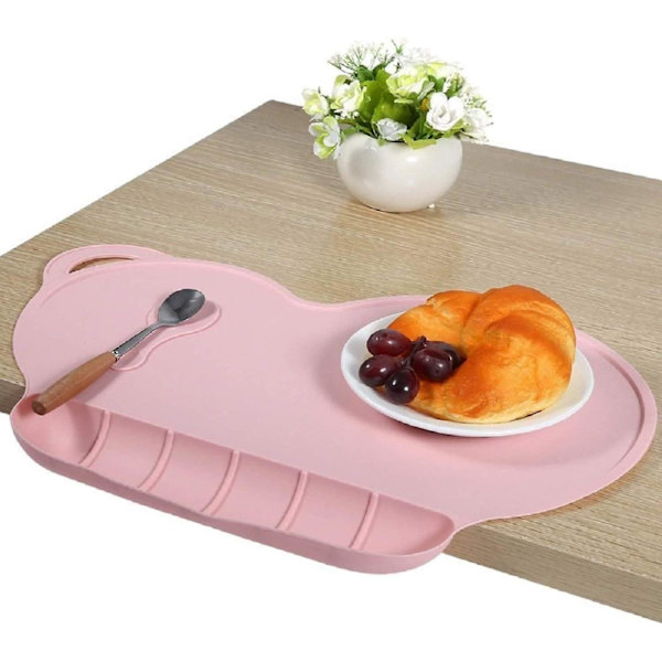 Vedenpitävä silikoninen lasten ruokailualusta, kannettava, liukumaton, helppo puhdistaa ja uudelleenkäytettävä (vaaleanpunainen)