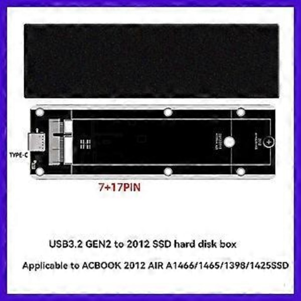 För 2012 Air A1425 A1398 A1465 A1466 SSD-fodral USB3.2 GEN2 6Gbps M.2 SATA SSD-box SSD-kabinett 2 Kablar