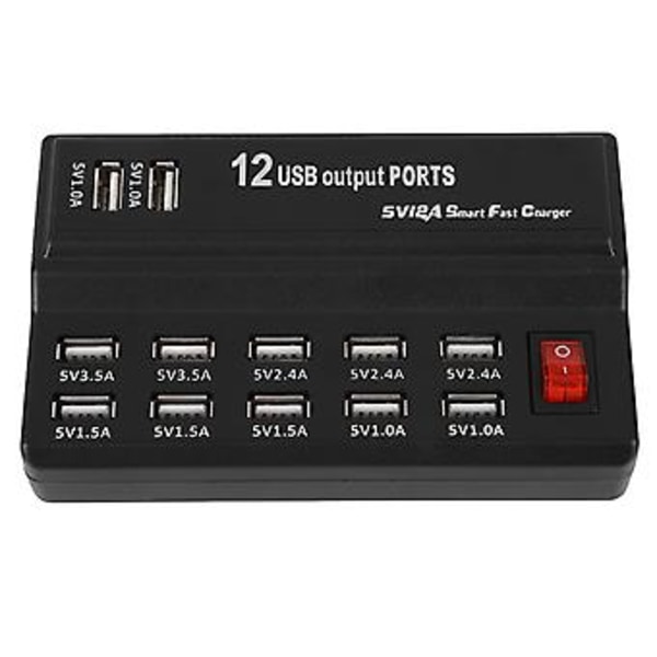 12 Portars USB-hub 5V 12A Strömadapter Laddstation Adapter Laddare Hemresa US-typ