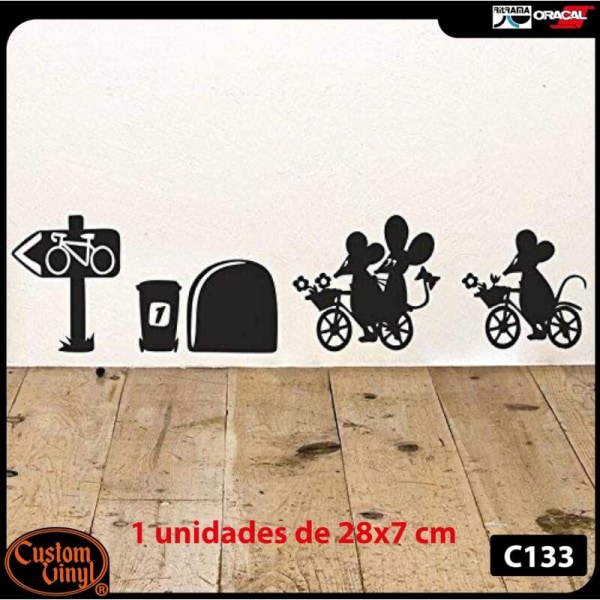 Mouse Hole Bikes Vinyl Fodliste Vægklistermærke 19cm x 5cm