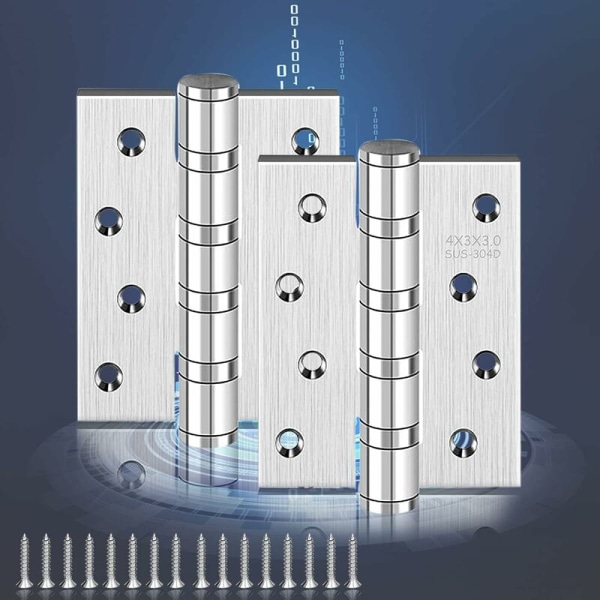 Sett med 2 dørhengsler i rustfritt stål, piano hengsel, materialtykkelse 3 mm + 16 skruer for dører, for massive innerdører