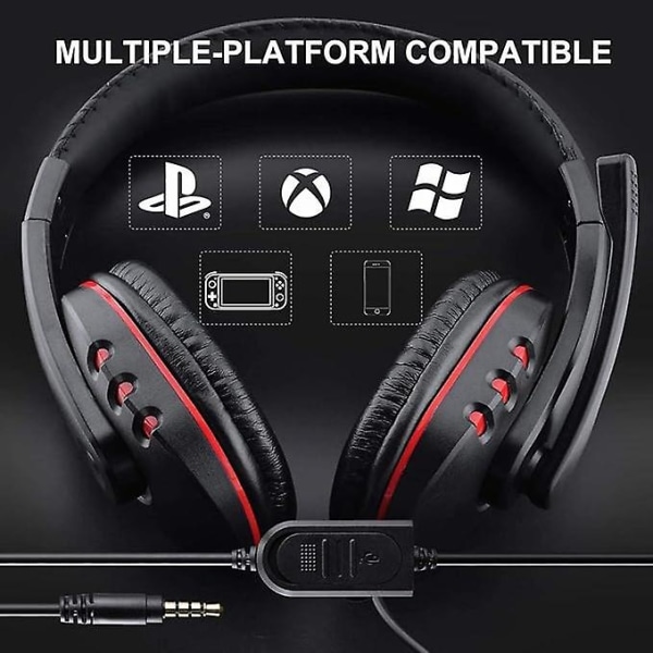Gaming Headset for Ps4, Headset for Xbox One S 3,5 mm kablet over-head stereo gaming hodetelefon med mikrofon Mikrofon volumkontroll for pc Xbox