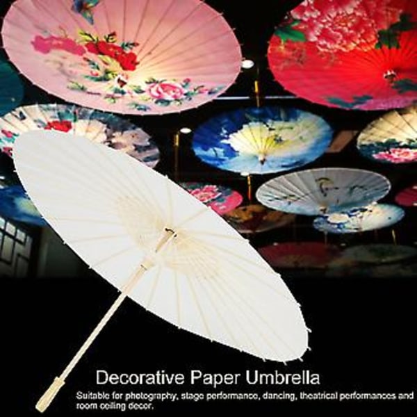 Hvid Papir Dekorativ Paraply Parasol Bryllup Brude Fest Dekoration Foto Rekvisit DIY Håndmaling