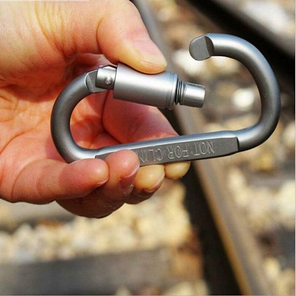 6-pack aluminium D-ring karbinhake med lås för camping, resor, fiske och vandring