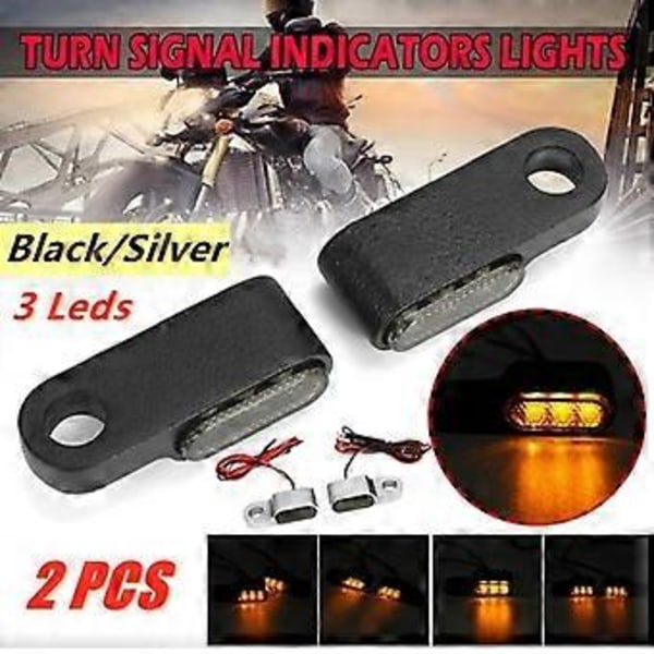 2 STK 12V Motorcykel Blinklys LED Blinklys Styr Amber Signallampe Blinker, Beslag, Sort