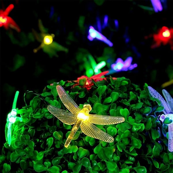 Solar String Lights 50 LED Dragonfly Fairy Lights Utomhus Flerfärgad Flash Dragonfly Solar Lamp Dekoration med 8 ljuslägen Vattentät Lig