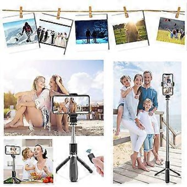 Trådløs Selfie Stick Tripod, 39,3 tommer Udtrækkelig Rejse Selfie Stick, Telefon Tripod med Aftagelig Trådløs Fjernbetjening