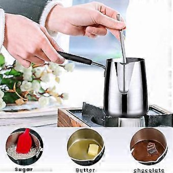 Rustfrit stål smør- og kaffevvarmer, tyrkisk kaffekande, mini smørsmeltegryde og mælkegryde med tud - (600 ml)