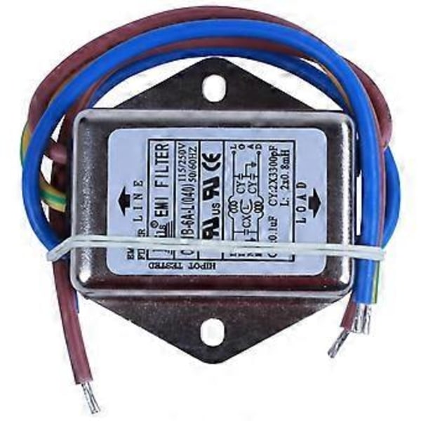 AC 115 V / 250 V 6 A EMI enfasigt brusfilter