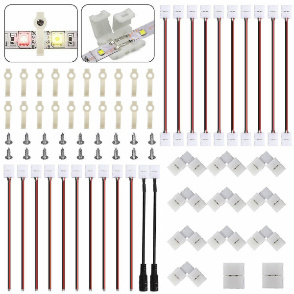 54 stk. 3528/2835 8mm 2-polet Rgb LED-strip lysforbindelseskabel sæt - DIY belysningstilbehør