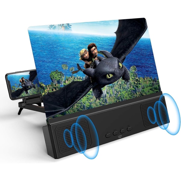 12" telefonskærmforstørrelsesglas med Bluetooth-højttalere - 3d HD-forstørrelsesprojektor skærmforstørrer til film, videoer, spil - Foldbar celle ph