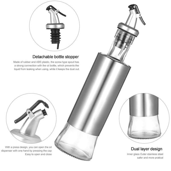 Olivoljedispenser Glasflaska och Vinägerdispenser med Anti-Dropp Pip Hällpip