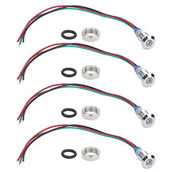 4 Sæt LED Indikatorlys Signal 2-farvet Fælles Anode Vandtæt Metal 8mm 220V (Rød grøn)