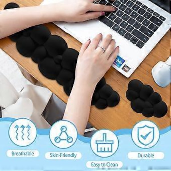 Moln Handledsstöd Kit Tangentbord Handledsstöd Mus Handledsstöd Memory Foam Handledsstöd för Tangentbord Mus Halkfri Svart