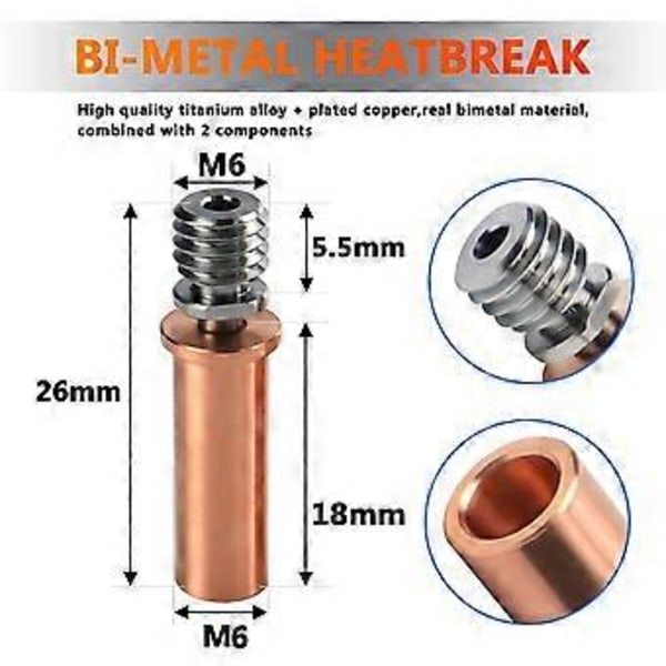 Bimetal Heatbreak Kobber Titanium TC4 Hals Høj Temperatur til S, Pro, Vyper 3D Printer Dele