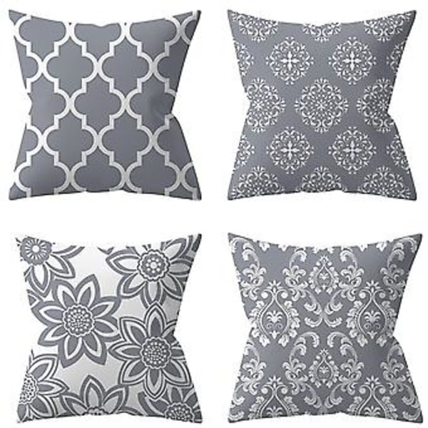 Set med 4 Utekuddöverdrag, 40x40cm Soffkuddfodral och Modernt Kuddfodral för Uteplats Trädgård Vardagsrum Sovrum Dekoration (45 X 45 Cm, Grå)