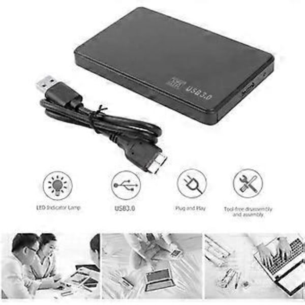 2.5-tums SATA till USB 3.0 Solid State-kapsling Mobil hårddiskkassett med USB3.0/2.0-kabel för HDD SSD Extern lagring