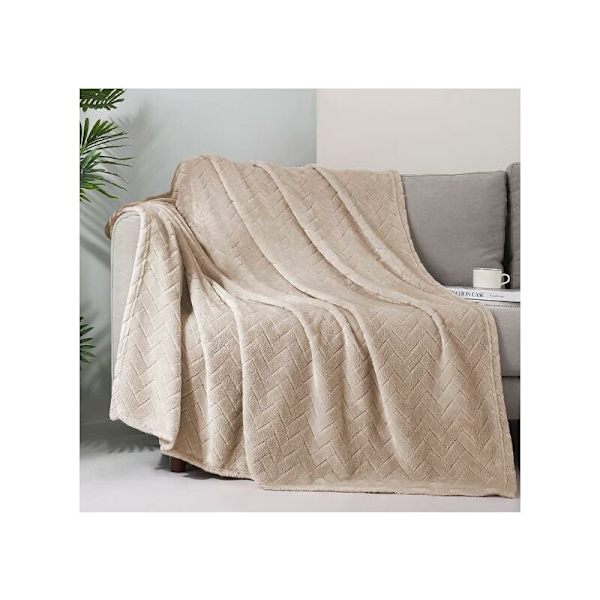 Mjuk plyschfilt, Queen size sofffilt, Mjuk fluffig soffdekorfilt - Mysig och lätt, Beige, 127 x 152 cm