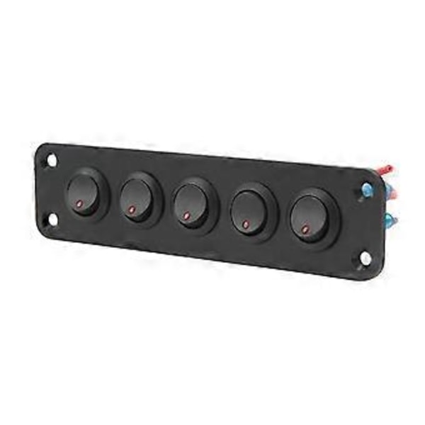 Auton kytkinpaneeli 5-osainen valokytkin punaisella valaistuksella vedenpitävä 12V 16A veneeseen