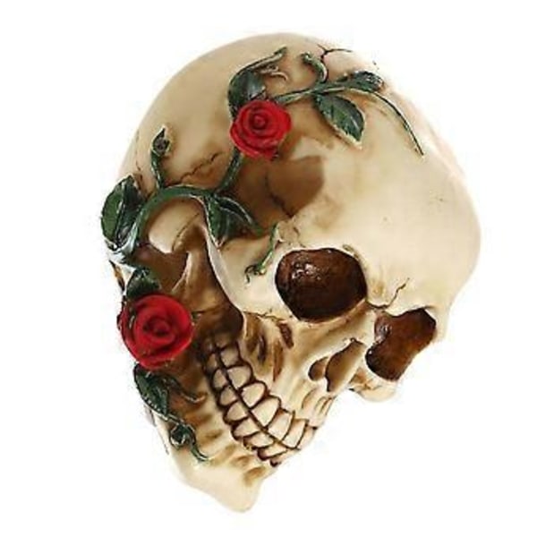 Menneskekranie med Rose Resin Statue Lille Størrelse Hovedskulpturer Kranie Samlerobjekter Figurer