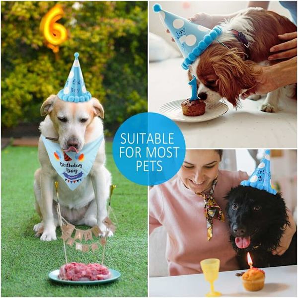 Syntymäpäiväkoiran bandana, koiran syntymäpäivähatulla, koiran bandana-juhlahattu puuvillakolmio bandana syntymäpäiväkoristeet Set-Fei Yu