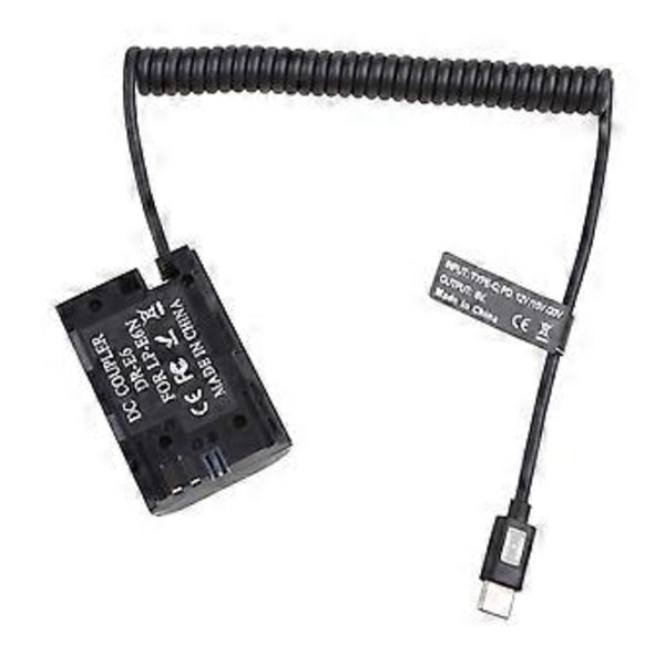 LP-E6 Dummy Batteri med USB Type-C Strømkabel Understøtter PD 9V / 12V Output til Kameraer Skærme Høj-Elastisk
