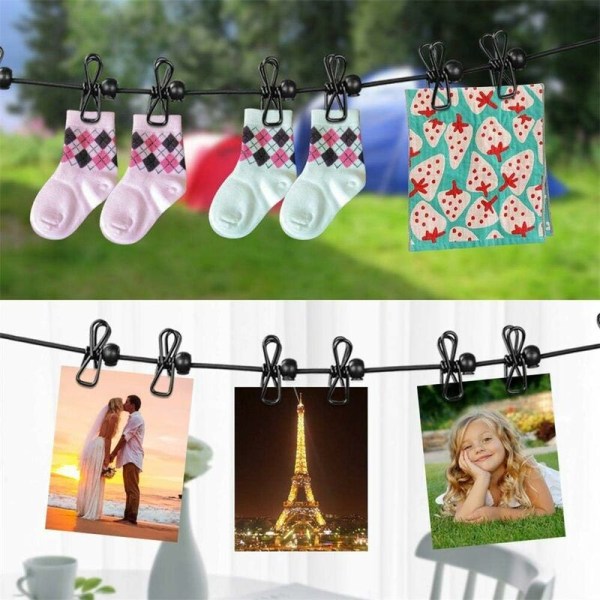 2-pack klädstreck, bärbar hängande rep för semester, resor, camping, balkong, 180 cm med 12 klädnypor och vindskyddsspänne - Fei