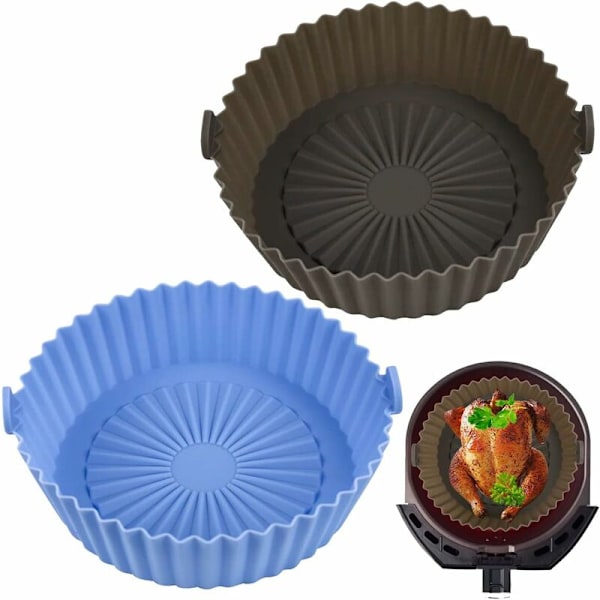2 st Silikonkorg Fritös Tillbehör, Återanvändbar Silikonkorg 16x14cm för Airfryer, Mikrovågsugn, Kakform, Ångkokare, etc…