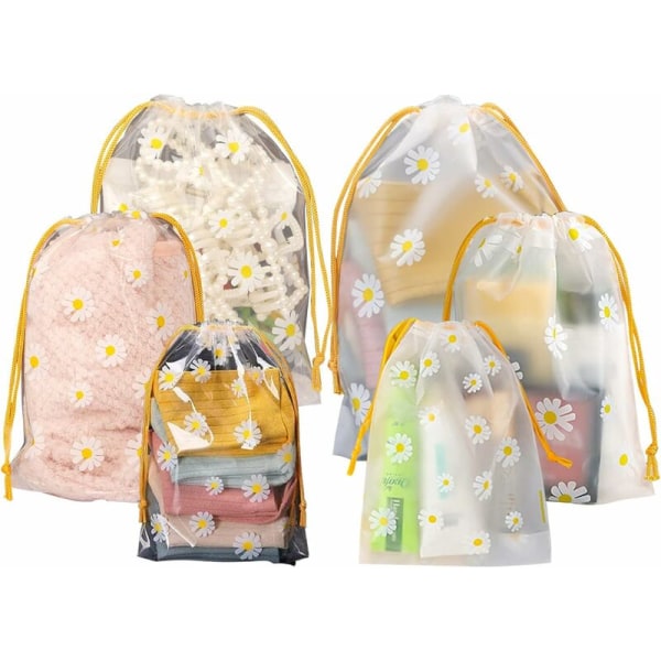 6 Pack Drawstring Storage Bags, Convenient And Multifunctional, Waterproof Frosted Clear Plastic