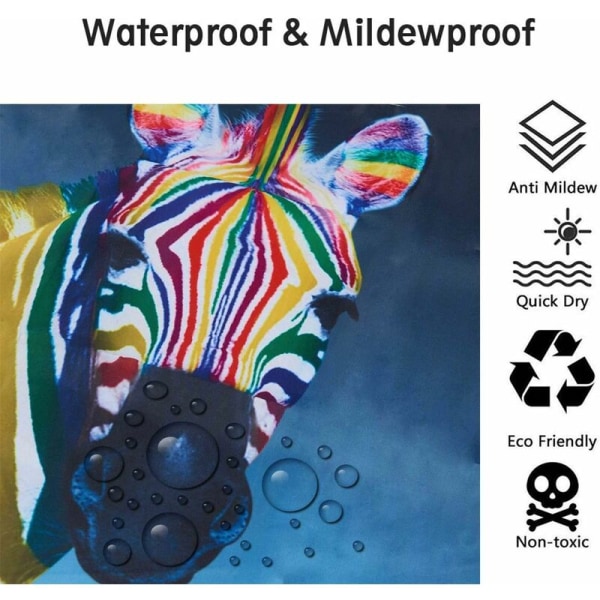 Bruseforhæng Zebra 100% Polyester 3D Badeforhæng Vandtæt Anti-Mould Badeforhæng med Kroge Badeforhæng (zebra, 180X180cm