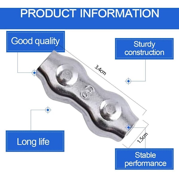Stål kabelbindere, tau bindere, dupleks klips, M3 dobbel kabelbindere, dobbel rustfritt stål kabelbindere, M3 rustfritt stål kabelbindere for å feste en Cl