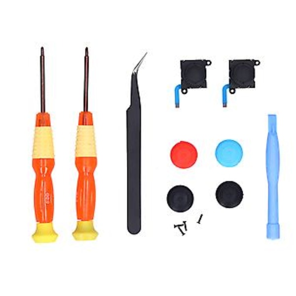 Joystickin vaihtotyökalusarja konsolin korjaukseen 3D-analogisella joystickillä, ruuvimeisseleillä ja pinseteillä NSwitch-ohjaimelle (musta)