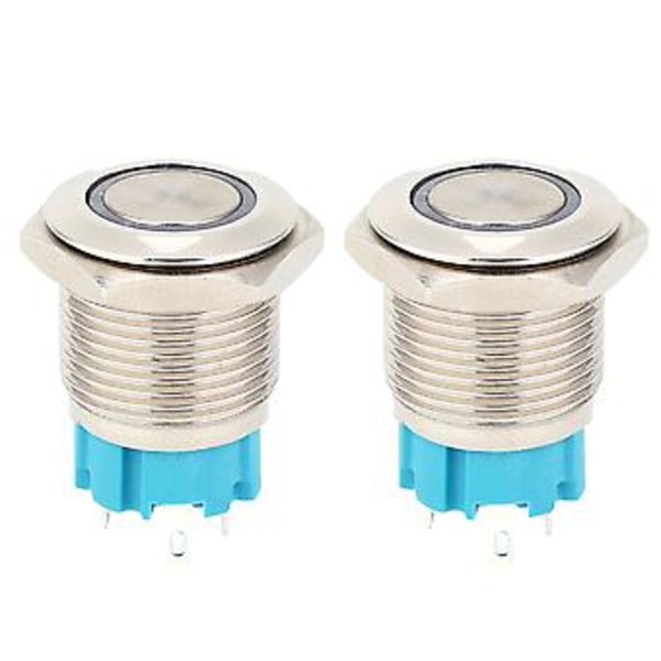 2 kpl 12~24VDC Painonappikytkin 16mm Itselukittuva Metallinen Painonappikytkin Valolla Valkoinen